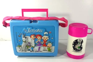 Fiambrera y termo vintage 1987 The Jetsons azul en relieve dibujos animados de Hanna Barbera - Imagen 1 de 15