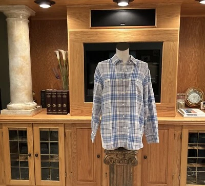 Jones New York Sport Women's Long Sleeve Button Up 100% Linen Plaid Shirt Sz L - Image 1 of 4