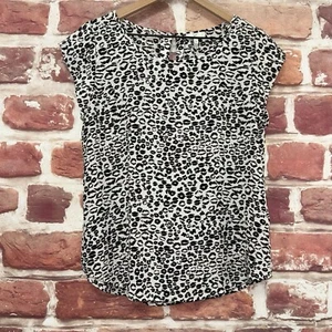 Joie Top Shirt Womens Small White Black Gray Abstract Silk Popover Blouse - Picture 1 of 9