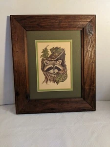 Raccoon Drawing Painting Art Print By C. Heading Signed Matted Framed - Picture 1 of 5