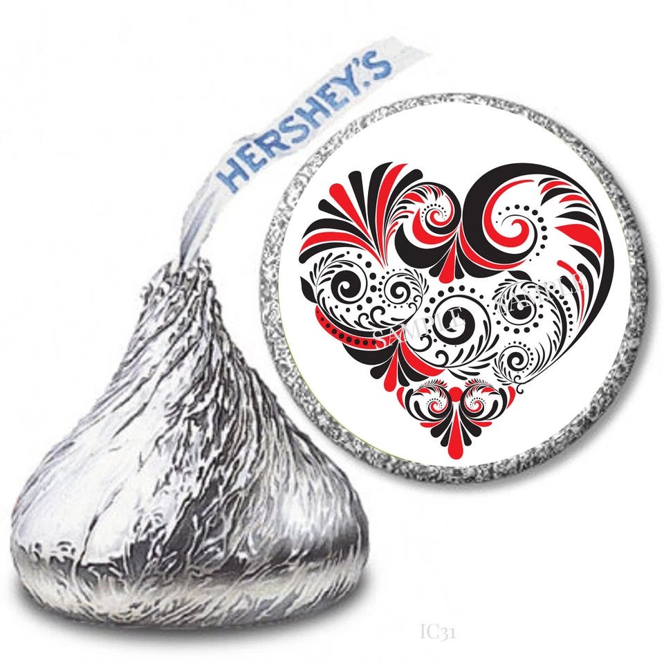 Love Filigree Heart Favors Hershey Kiss 标签 心形 情人节 糖果包装纸 — 第 1/1 张图片