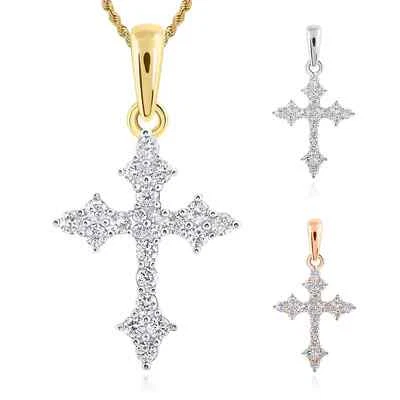 Colgante Cruz Rosa Blanca Amarilla Oro 10K Diamante Natural 0.25CTW 0.6" Foto 1 de 4