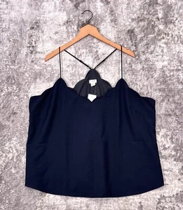 New J Crew Top 22 Womens Navy Blue Scalloped Cami Blouse Plus Size - Picture 1 of 9