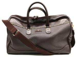 Burberry Golf Large Leather Boston Bag Brown Travel Duffel Weekender Tote Logo - Picture 1 of 14