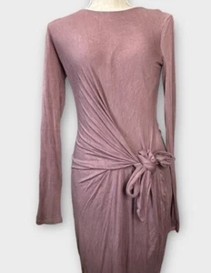 Maxi vestido semilla mostaza manga larga malva nudo delantero para mujer talla L - Imagen 1 de 7