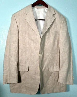 Abrigo Blazer Chaqueta Deportivo Haspel Para Hombres 100% Lino Tostado 3/2 Talla 40R Ligero Foto 1 de 4