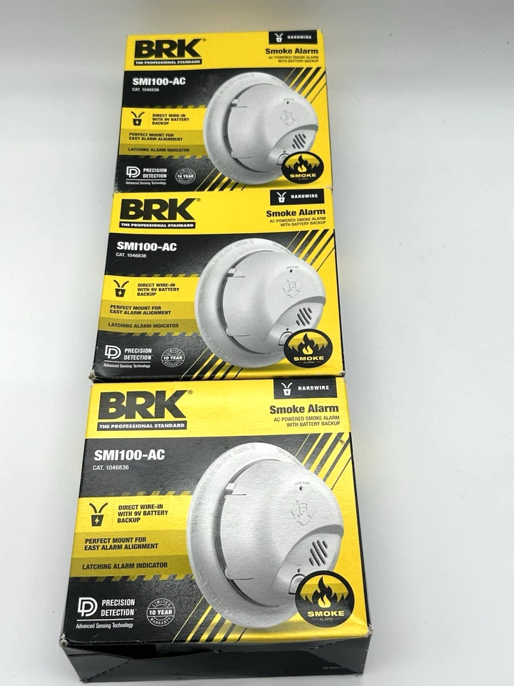 3 PCS BRK Smoke Alarm SMI100-AC Hardwire w/Battery Backup () REGULAR