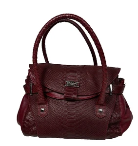 L.K.BENNETT LONDON BURGUNDY RED SNAKESKIN LEATHER HANDBAG SATCHEL - Picture 1 of 16