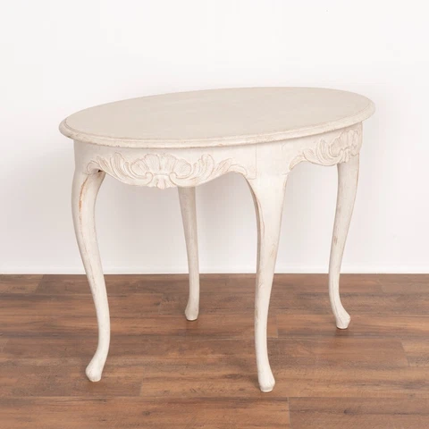 Antique Swedish White Painted Oval Tea Table Side Table from Sweden Cover