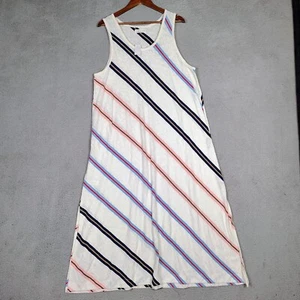 Lou & Grey Loft Maxi Tank Dress Women XL White Striped Side Slits Summer NWT - Picture 1 of 11