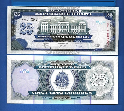 Haiti 25 Gourdes Year 2014 World Currency Money Uncirculated Banknote Cover