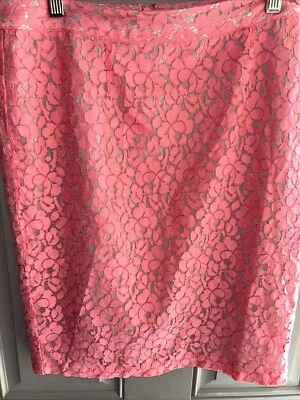 APT 9 Women's Pink & Tan FLORAL LACE Cotton BLEND POLY Lined ZIP PENCIL SKIRT 8 - Image 1 of 4