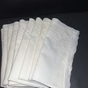 10- vtg white embroidered lace linen napkins - Picture 1 of 4