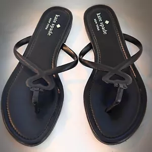 Kate Spade Black Leather Heart Thong Sandals Heart Detail Flats Size 10B NWOT - Picture 1 of 10