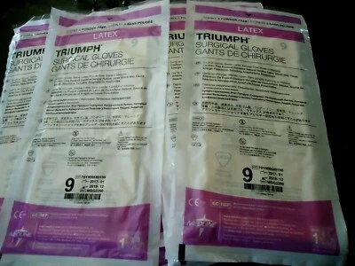 MEDLINE TRIUMPH Latex Powder-Free Surgical Gloves Size  (9) Lot Of ( 5 Pairs) - Imagem 1 de 2