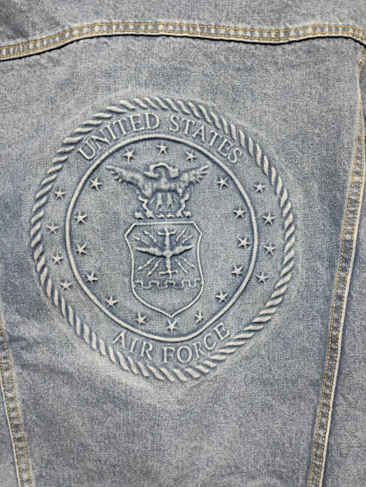 Chaqueta de mezclilla para hombre de la Fuerza Aérea grande sello prensado camionero punk grunge USAF Foto 1 de 4