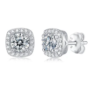 GRA 1-2CT Kissen Schliff Moissanit Diamant Halo Ohrstecker 14K Weißgold Abdeckung - Bild 1 von 10