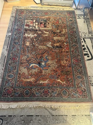 Perserteppich, Teppich, 230 x 156 cm, vintage, Handarbeit, Tiermotive - Bild 1 von 4