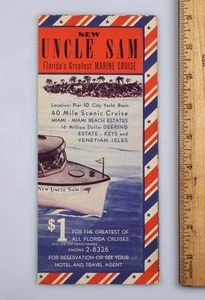 Vintage Uncle Sam Marine Cruise Brochure Miami Beach Biscayne Bay Florida - Picture 1 of 3