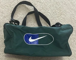 Borsone palestra Nike vintage anni 90 verde blu tracolla regolabile Spell Out Swoosh - Foto 1 di 12