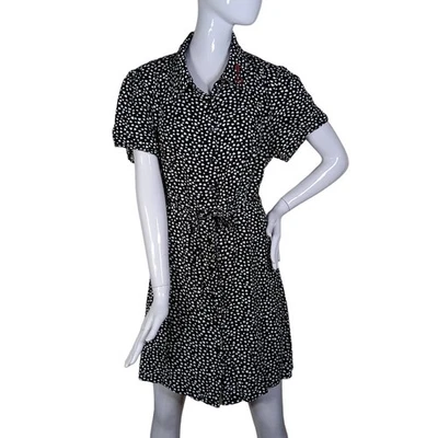 City Chic Dress Size Small Black & White Tiny Hearts Print Embroidered Neckline - Image 1 of 4