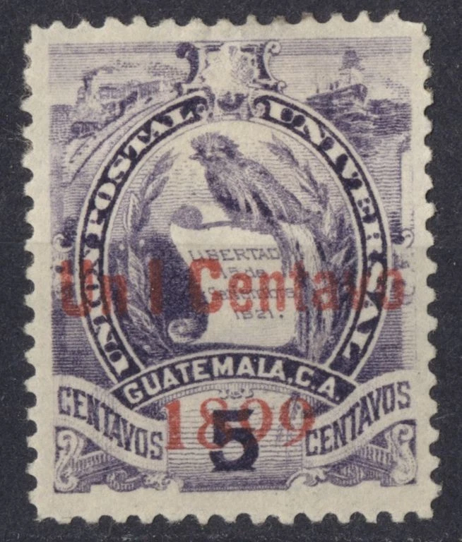 Guatemala #97 Rojo Violeta Recargo 1c en 5c Quetzal 1899 Sello Como Nuevo LH Foto 1 de 1