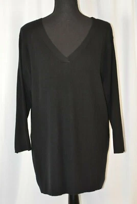 Suéter para mujer INC International Concepts negro acanalado cuello en V talla 2X mezcla de seda Foto 1 de 4