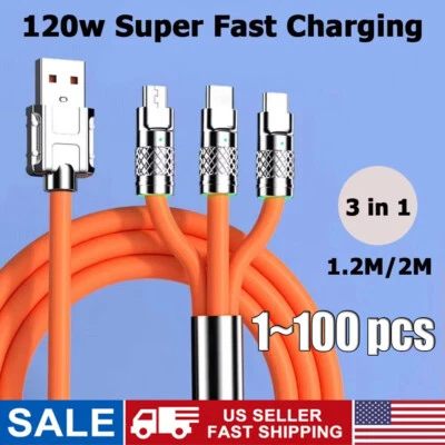 3in1 Fast Charging Cable Cell Phone Charger Cord For iPhone Type C Micro USB lot - Image 1 of 4
