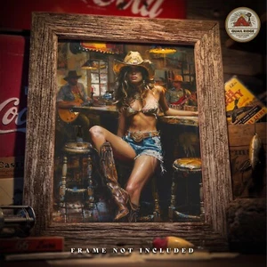 Barstool Pinup Cowgirl Art Print Cowboy Rodeo Country Music Bar Wall Decor Gift - Picture 1 of 9