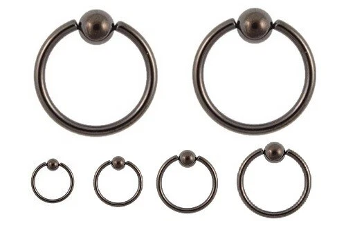 64pc lot 16g Mixed Diameters Black Titanium Captive Hoops Bead Rings  - Image 1 of 1