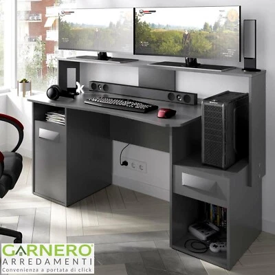 GARNERO ARREDAMENTI Scrivania ufficio gaming grafite SENECA pc computer ripiani design moderno