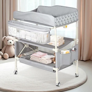 4-in-1 Baby Changing Table w/ 4 Lockable Wheels Adjustable Infant Diaper Station - Picture 1 of 8