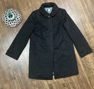 J Crew 100% Wool Black -Size 4 Cocoon Lined Coat Ruffled Neck - Picture 1 of 3