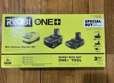 RYOBI ONE+ 18V LITHIUM-ION 4.0AH + 2.0AH BATTERY + CHARGER PSK106SB BRAND NEW - Image 1 of 2
