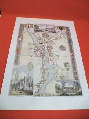 BOSTON LINCOLNSHIRE new art print repr ANTIQUE CITY TOWN MAP ENGLAND moule 1800s - Image 1 of 2