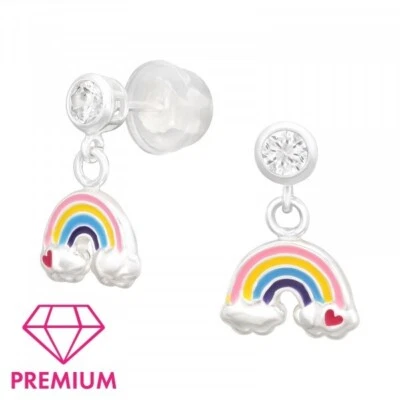 Kinder Mädchen 925 Silber Regenbogen Kristall Premium Cubic Zirkonia Ohrstecker - Bild 1 von 3