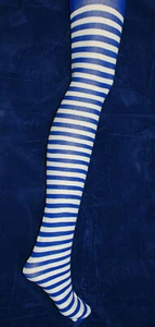 Strumpfhose blau-weiß gestreift weich Tageskleidung Party Kostüm - Bild 1 von 5
