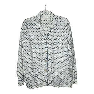 Roller Rabbit Pajama Top Womens Large Button Up White Blue Hearts Cotton Shirt - Picture 1 of 15