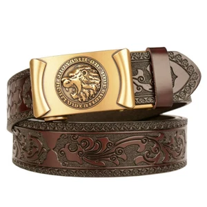Automatic Buckle Belt Cowhide Casual Cowboy Belt Men Domineering Lion Head - Picture 1 of 11