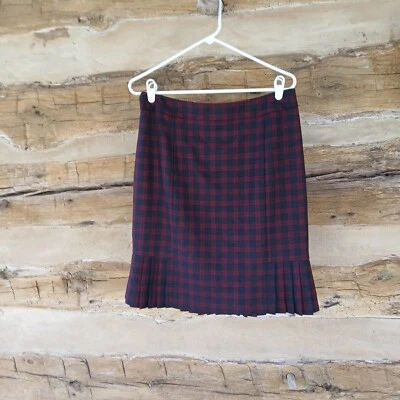 Falda para mujer Brooks Brothers recta hasta la rodilla dobladillo plisado roja lana a cuadros 12 Foto 1 de 4