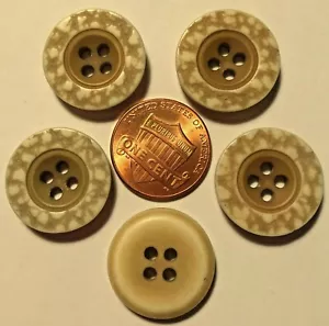 5 Matte Tan White Plastic Sew-through Buttons Just Over 3/4" 19.4mm 9891 - Picture 1 of 1