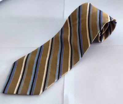 Screenplay by Martin Wong Mens Tie 100% Silk Gold Striped Neck Tie - Image 1 of 3