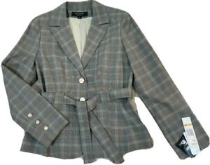 Signature by Larry Levine ~Woman Size 10~ Gray/Beige Plaid Blazer Jacket NWT.