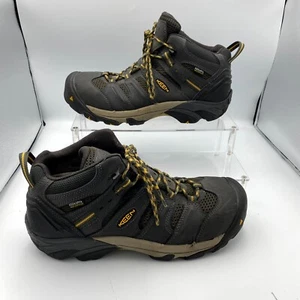 Keen Lansing Mid Men's 12 Boots Black Gray Yellow Leather Waterproof Work Boots - Picture 1 of 10