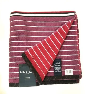 TOALLA DE BAÑO NAUTICA REGATTA 2 CARAS A RAYAS PÚRPURA, ROJO BORGOÑA, ALGODÓN BLANCO CLASE Foto 1 de 4