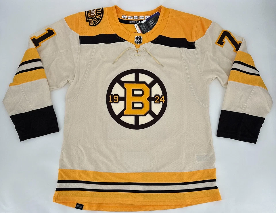 Men’s Adidas Boston Bruins Taylor Hall Hockey Jersey 100th Patch IM8293 Size 52