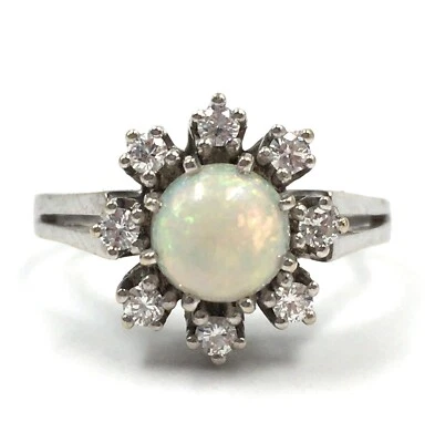 Gold Schmuck 585 14kt Opal Diamanten 18.1mm / 57 Cocktail Ring Brillant Edelopal - Bild 1 von 4