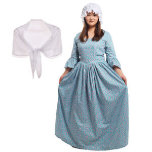 Women Floral Dress Pioneer Colonial Pilgrim Costume Prairie Dress with Bonnet
