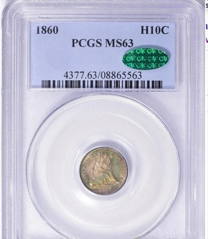 1860 SEATED LIBERTY HALF DIME H10C PCGS & CAC MS63 Cover
