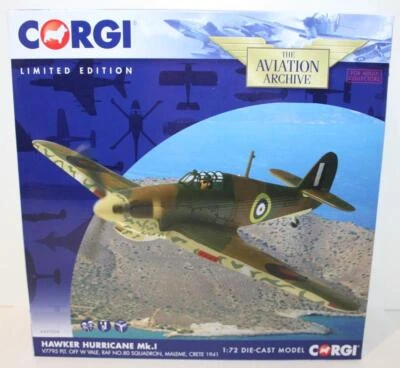 Corgi 1/72 Scale Diecast AA27604 Hawker Hurricane MK1 - 80SQN Maleme Crete 1941 - Imagen 1 de 3